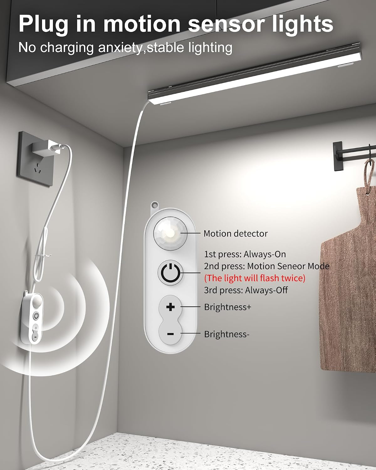 Motion Sensor Dimmable Led under Cabinet Lighting,12 Inches Plug in Led Counter Light Bars, Cool White 6000K Light Bar for Kitchen/Closet/Wardrobe/Shelf/Desk/Display Case