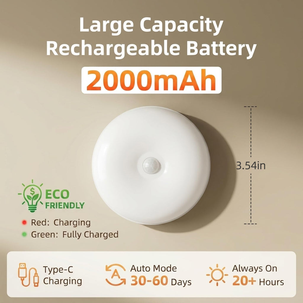 Under Cabinet Lighting 5Pack, 2000Mah Rechargeable Puck Lights, 3.5" Wireless Closet Lights, Motion Sensor Light Indoor, Magnetic under Counter Lights for Kitchen, Pantry, Stairs (Cool White)