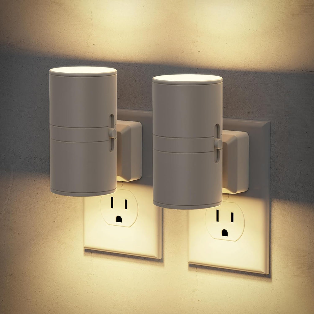 Night Lights Plug into Wall, Dimmable Gray Night Lights with Dusk to Dawn Light Sensor, Soft White 3000K, 0-100LM Adjustable Brightness Nightlight for Hallway Bathroom, 2 Pack