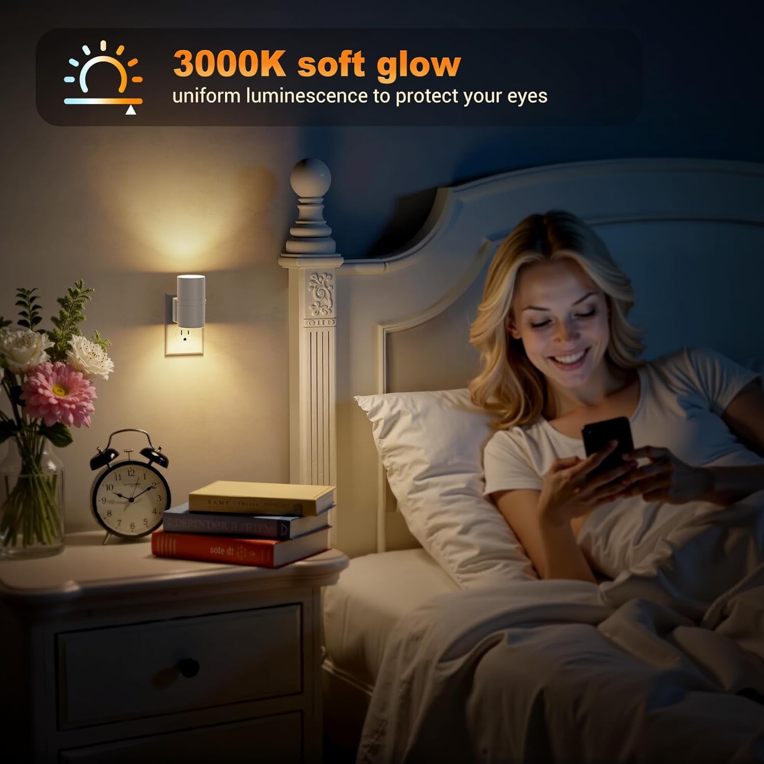 Night Lights Plug into Wall, Dimmable Gray Night Lights with Dusk to Dawn Light Sensor, Soft White 3000K, 0-100LM Adjustable Brightness Nightlight for Hallway Bathroom, 2 Pack