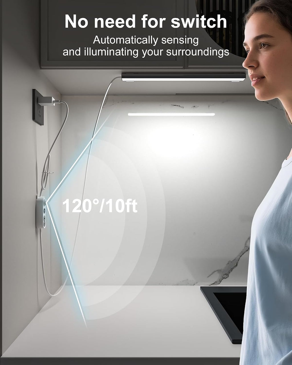 Motion Sensor Dimmable Led under Cabinet Lighting,12 Inches Plug in Led Counter Light Bars, Cool White 6000K Light Bar for Kitchen/Closet/Wardrobe/Shelf/Desk/Display Case