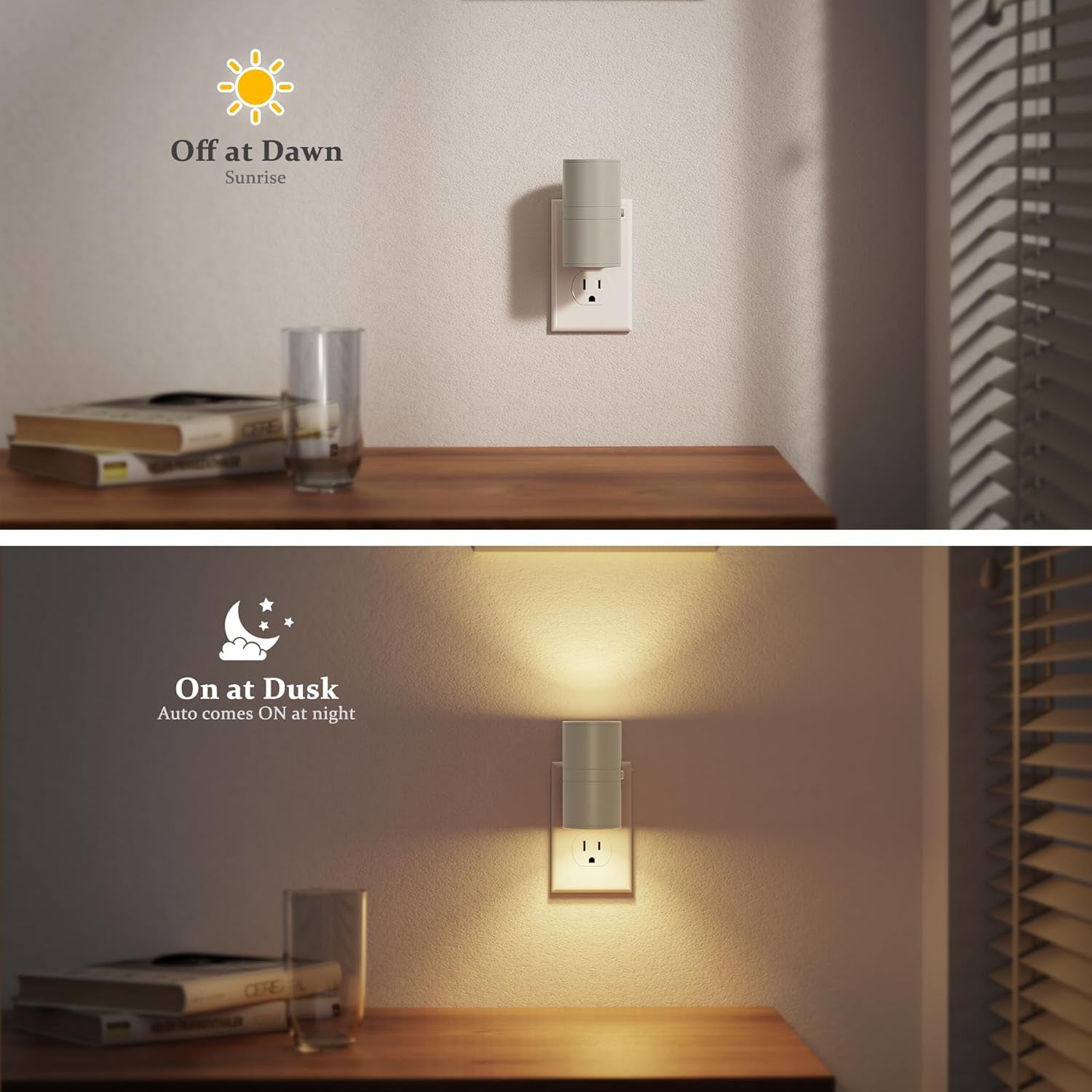 Night Lights Plug into Wall, Dimmable Gray Night Lights with Dusk to Dawn Light Sensor, Soft White 3000K, 0-100LM Adjustable Brightness Nightlight for Hallway Bathroom, 2 Pack