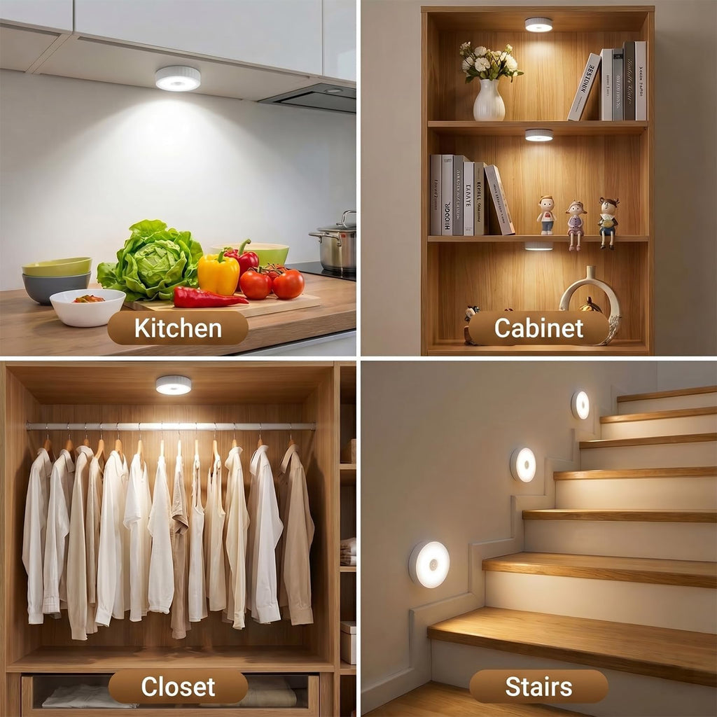 Under Cabinet Lighting 5Pack, 2000Mah Rechargeable Puck Lights, 3.5" Wireless Closet Lights, Motion Sensor Light Indoor, Magnetic under Counter Lights for Kitchen, Pantry, Stairs (Cool White)